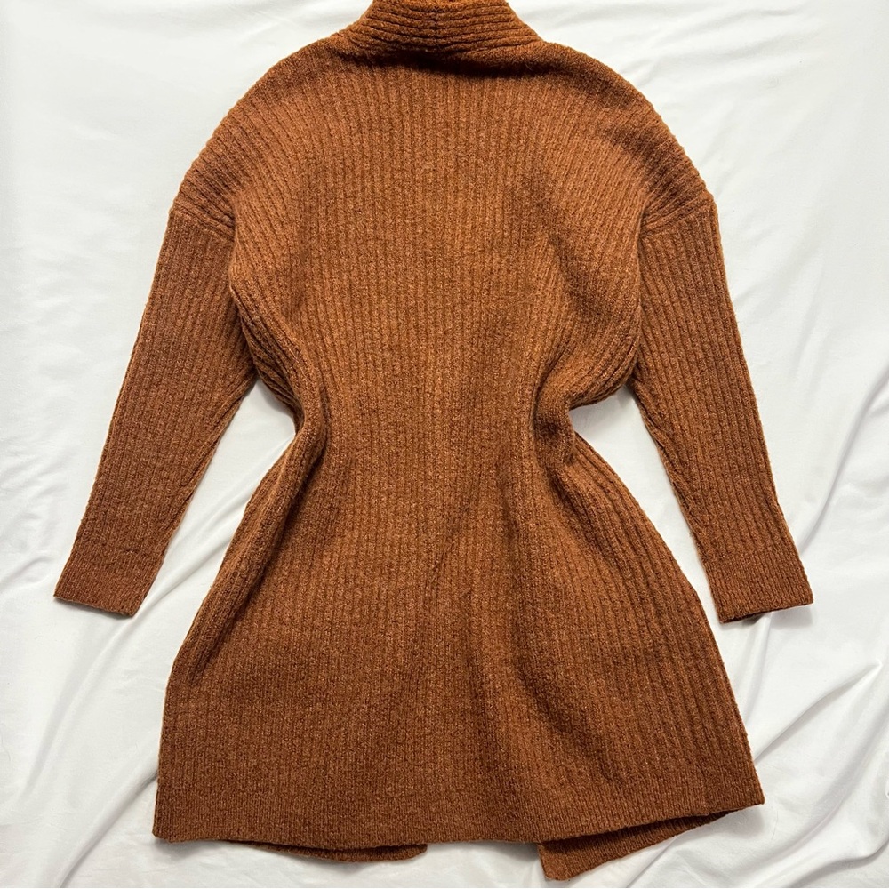 ONLY Longline Cardigan Sweater Coat Ribbed Knit Rust Brown Button M - Picture 2 of 6